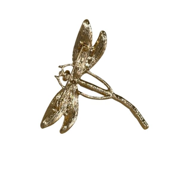 Crystal Rhinestone Dragonfly Brooch Green Tail - Picture 2 of 4